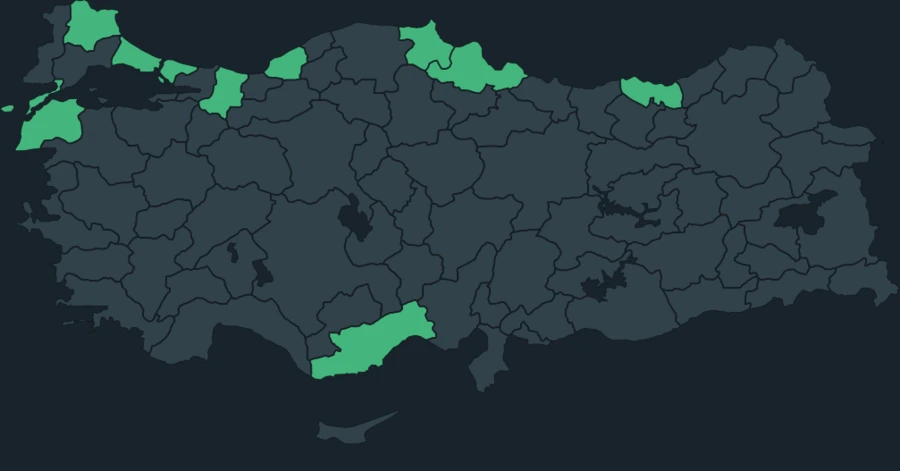 Kızılgerdanlı dalgıç Türkiye dağılım haritası