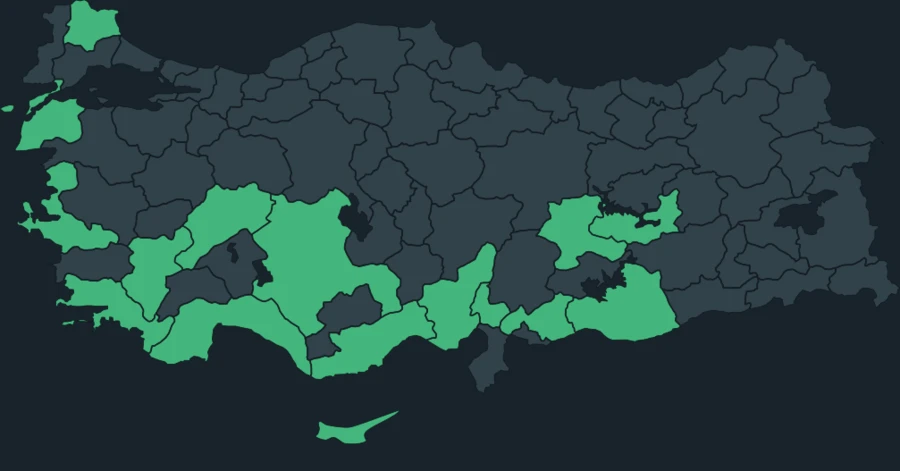 Zeytin mukallidi Türkiye dağılım haritası